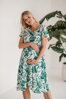 Těhotenské, kojící šaty Lovely Midi Dress Cream with Green Leaves SS