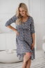 Těhotenské, kojící šaty, 3/4 rukáv, Lovely Midi Dress Blue Flowers