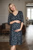 Těhotenské, kojící šaty Lovely Midi Dress Graphite with Flowers