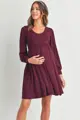 Těhotenské šaty s dlouhým rukávem a kapsami Dahlia Burgundy