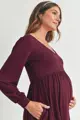 Těhotenské šaty s dlouhým rukávem a kapsami Dahlia Burgundy