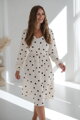 Těhotenské lněné kojící šaty Lovely Midi Dress Cream with Dots