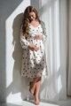 Těhotenské lněné kojící šaty Lovely Midi Dress Cream with Dots