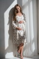 Těhotenské lněné kojící šaty Lovely Midi Dress Cream with Dots