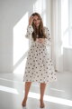 Těhotenské lněné kojící šaty Lovely Midi Dress Cream with Dots