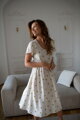 Těhotenské lněné kojící šaty Lovely Midi Dress Sage Dots