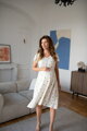 Těhotenské lněné kojící šaty Lovely Midi Dress Sage Dots