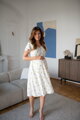 Těhotenské lněné kojící šaty Lovely Midi Dress Sage Dots