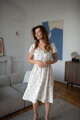 Těhotenské lněné kojící šaty Lovely Midi Dress Sage Dots