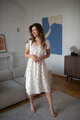 Těhotenské lněné kojící šaty Lovely Midi Dress Sage Dots