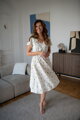 Těhotenské lněné kojící šaty Lovely Midi Dress Sage Dots