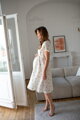 Těhotenské lněné kojící šaty Lovely Midi Dress Sage Dots
