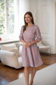 Těhotenské šaty ke kojení, 3/4 rukáv, Lovely Dress Pink Flowers on Blue