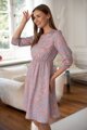 Těhotenské šaty ke kojení, 3/4 rukáv, Lovely Dress Pink Flowers on Blue