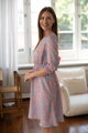 Těhotenské šaty ke kojení, 3/4 rukáv, Lovely Dress Pink Flowers on Blue