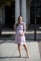 Těhotenské šaty ke kojení, 3/4 rukáv, Lovely Dress Pink Flowers on Blue