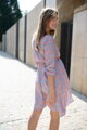 Těhotenské šaty ke kojení, 3/4 rukáv, Lovely Dress Pink Flowers on Blue