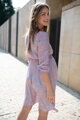 Těhotenské šaty ke kojení, 3/4 rukáv, Lovely Dress Pink Flowers on Blue