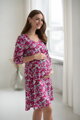 Těhotenské šaty ke kojení, 3/4 rukáv, Lovely Dress Pink Flowers
