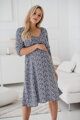 Těhotenské, kojící šaty, 3/4 rukáv, Lovely Midi Dress Blue Flowers