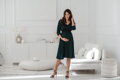 Těhotenské, kojící šaty, 3/4 rukáv, Lovely Midi Dress Ocean Green