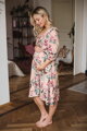Těhotenské, kojící šaty Lovely Midi Dress Salmon with Flowers