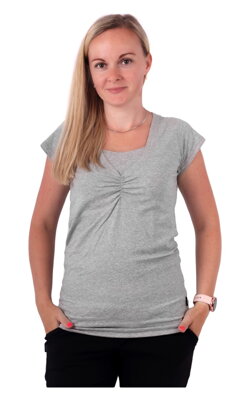 Klaudie - kojící tričko, vsadka v barvě, KR, šedý melír