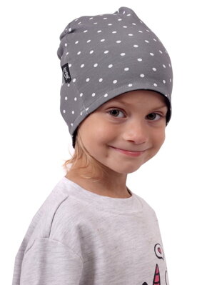 Dětská čepice bavlněná, oboustranná, černá+šedá s puntíky