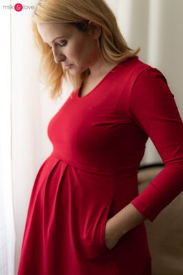 Těhotenské a kojící šaty, 7/8 rukáv, Carry Red Dress