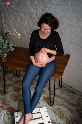 Tmavěmodré těhotenské tregínsy s nízkým pasem Milk&Love