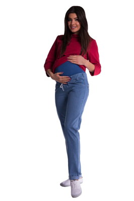  Těhotenské kalhoty s úpletovým pásem, sv.modré XXL