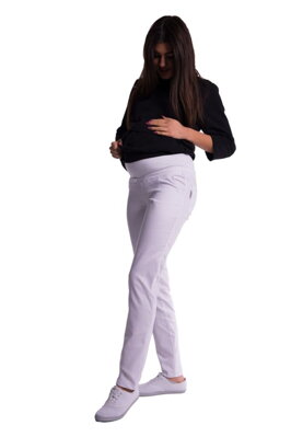 Těhotenské kalhoty 3686 s nižším úpletovým pásem, bílé