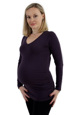 Těhotenské tričko Vanda, dlouhý rukáv, švestkově fialové