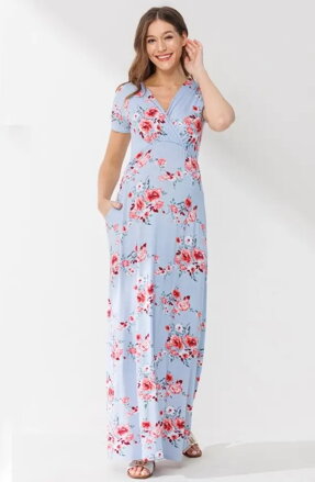 Květinové těhotenské a kojící maxi šaty Ellie Blue