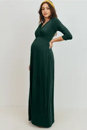 Těhotenské a kojící maxi šaty s 3/4 rukávem Natalie Green