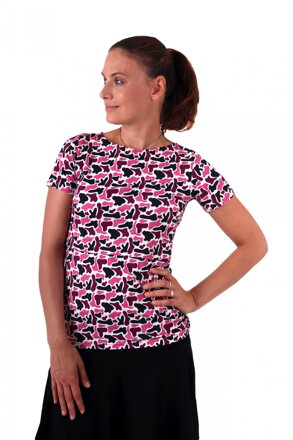 Kojicí tričko Lenka, krátký rukáv, fleky růžové na bílé XS/S