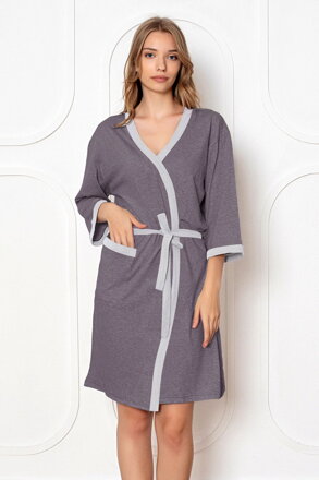 Tenký bavlněný župan do porodnice LaPenna 19279 Dark Grey