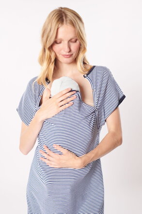Porodní noční košile z Bio bavlny Navy Stripes