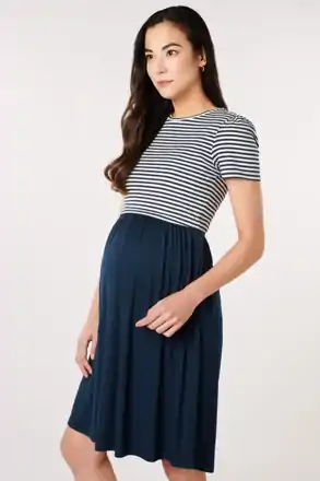 Těhotenské a kojící šaty z organické bavlny Navy/ Stripes