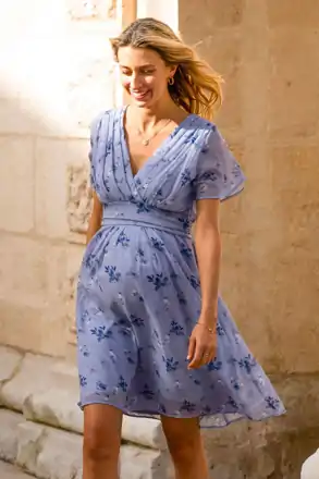 Šifonové těhotenské a kojící šaty Flower print Blue