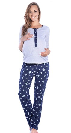 Těhotenské a kojící pyžamo MijaCulture Grey / Dark Blue