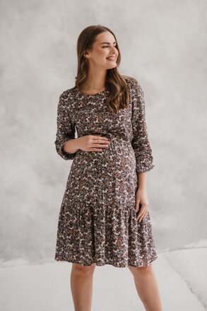 Těhotenské, kojící šaty dl.rukáv, Lovely Dress Black with Flowers