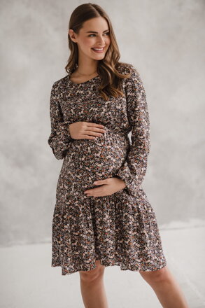 Těhotenské, kojící šaty dl.rukáv, Lovely Dress Black with Flowers