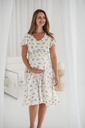 Těhotenské, kojící šaty Lovely Midi Dress White with Lemons SS