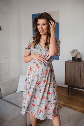 Těhotenské, kojící šaty Lovely Midi Dress Fruit Print SS