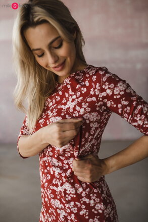 Kojící šaty Milky Dress 3/4 Burgundy Flowers
