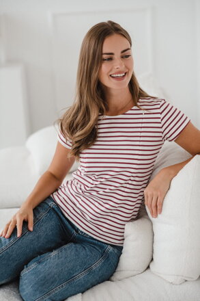 Pruhované tričko ke kojení s krátkým rukávem Burgundy stripes