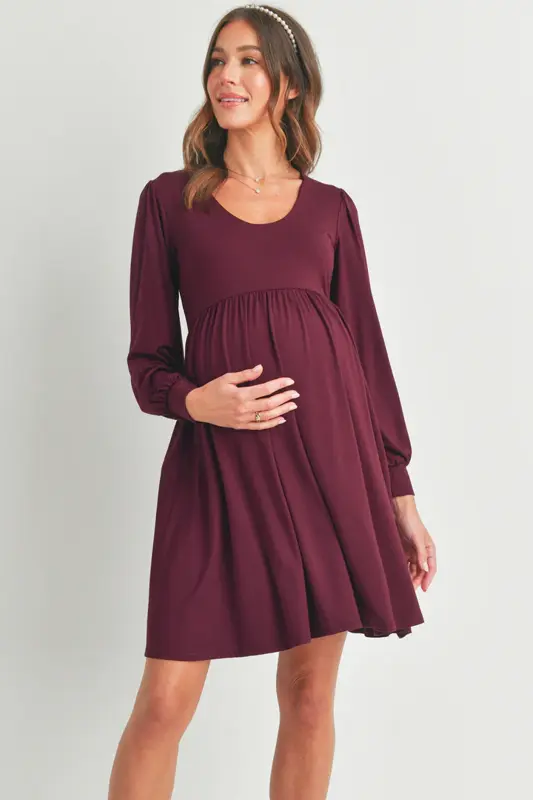 Těhotenské šaty s dlouhým rukávem a kapsami Dahlia Burgundy
