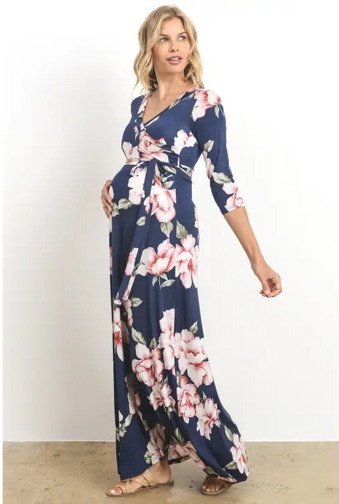 Těhotenské květinové maxi šaty Thalia Navy