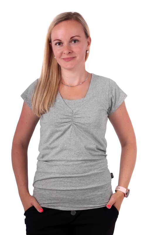 Kojící tričko Lea, krátký rukáv, šedý melír